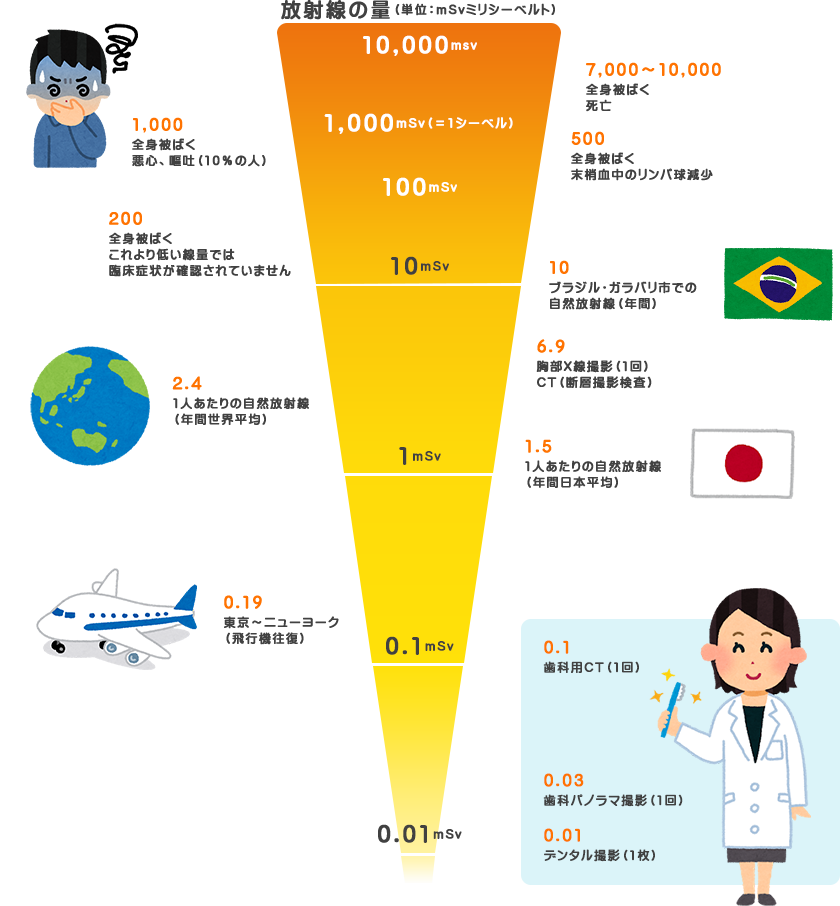 放射線の量（単位：mSvミリシーベルト）
